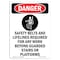 Signmission OSHA Danger Sign, Safety Belts And Lifelines, 10in X 7in Aluminum, 7" W, 10" H, Portrait OS-DS-A-710-V-1698 - alternate 1